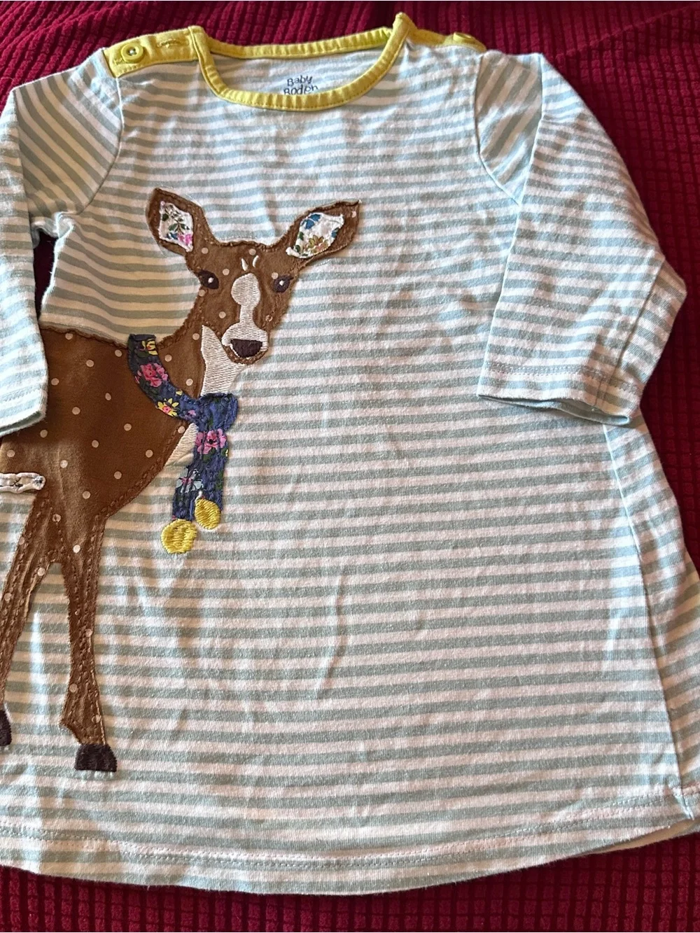 Baby Boden brown deer dress fair stains, size 6-12 months